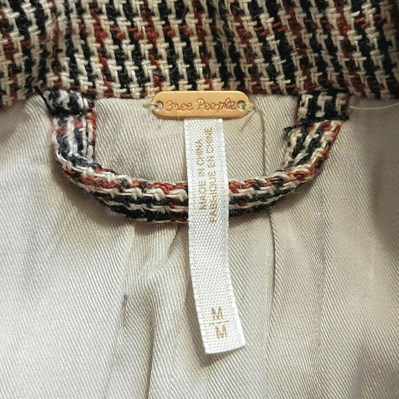 Free People Houndstooth Single Breasted Lightweight Linen Blazer Size M - Picture 11 of 13